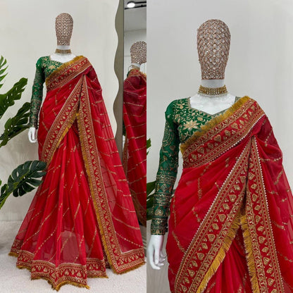 Red Organza Silk Bridal Saree