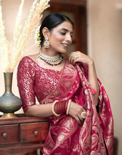 Pink Festive Woven Saree