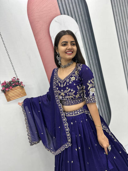 Festival Special Vichitra Silk Embroidered Lehenga Choli with Dupatta – Royal Blue & Rani Pink