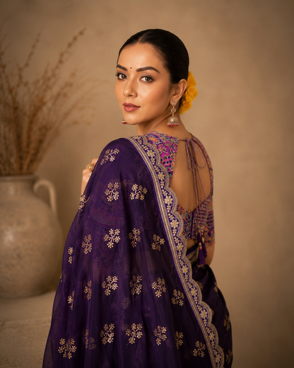 Premium Fendy Satin Saree with Coding Sequence Work
