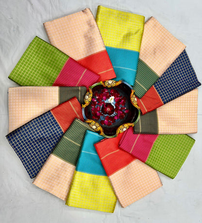 Navy Blue Cotton Saree with Red Traditional Border