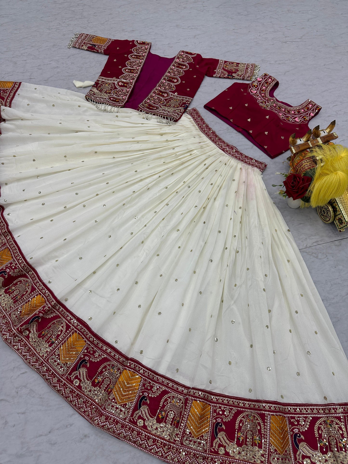 Designer Festival Lehenga Choli with Embroidered Koti – Pure Vichitra Fabric