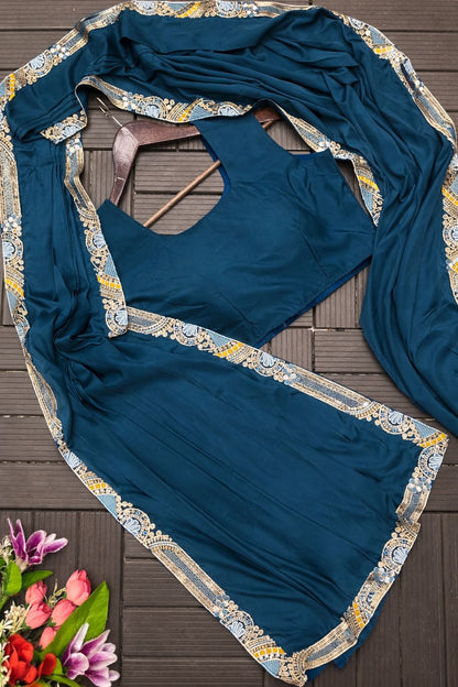 Ready to Wear Crepe Saree with Embroidery Sequence Jacket (Full Stitched)