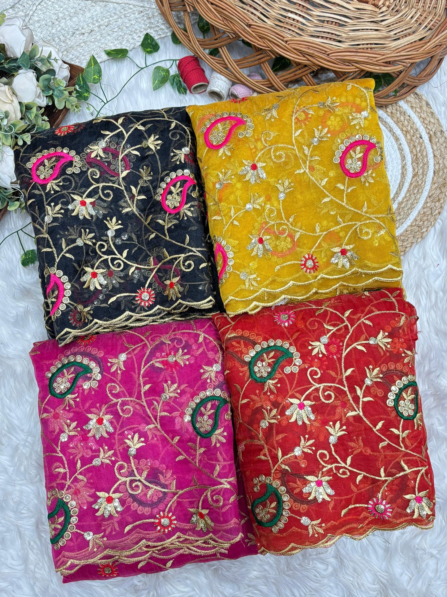 Tissue Silk Mirror Work Saree