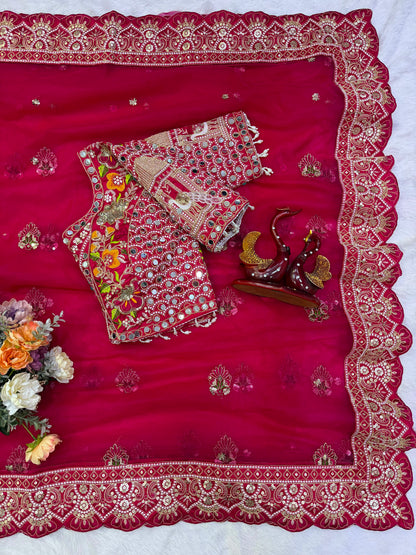 Soft Butterfly Net Saree with Sequins & Multi Thread Embroidery | Full Stitch Blouse