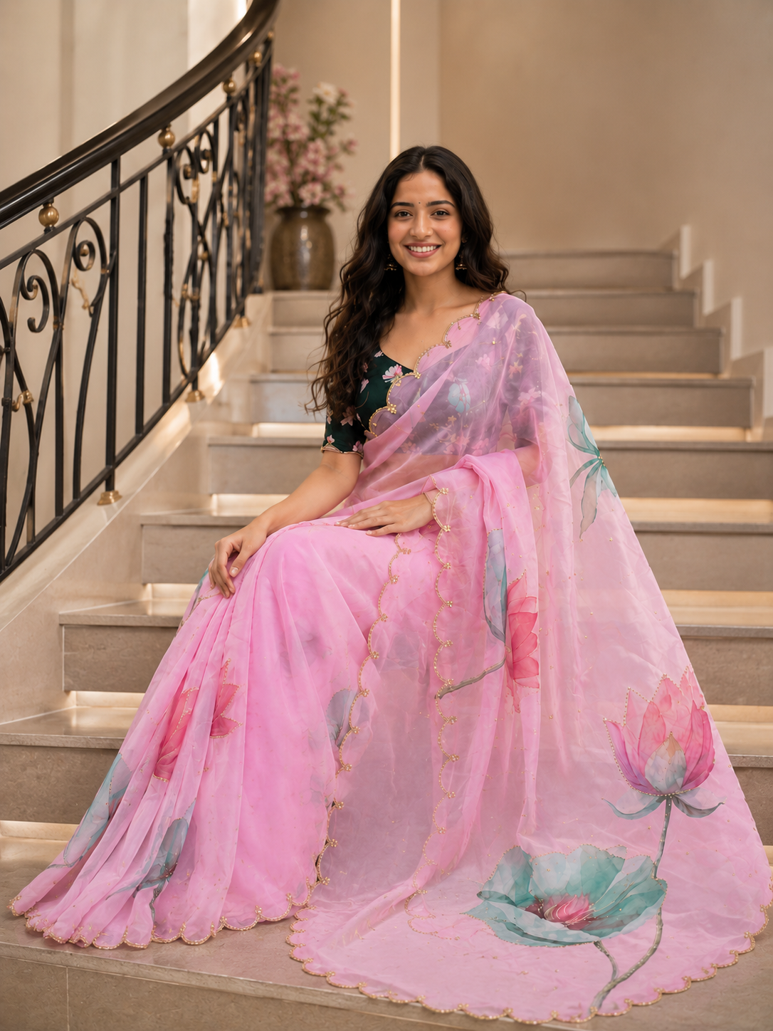 Rosy Soft Teby Silk Floral Print Saree