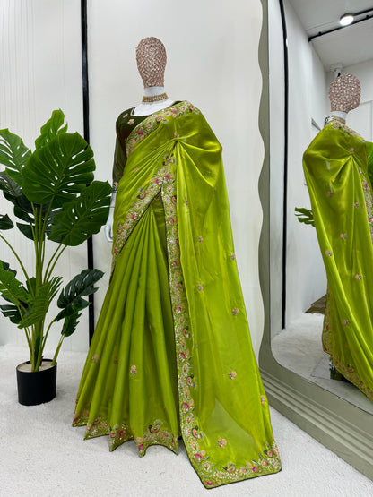 Designer Jimmy Choo Silk Saree with Thread & Sequence Work Blouse