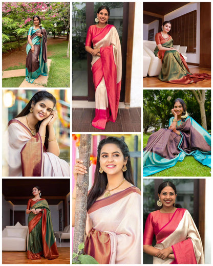 Pink Cream Silk Saree