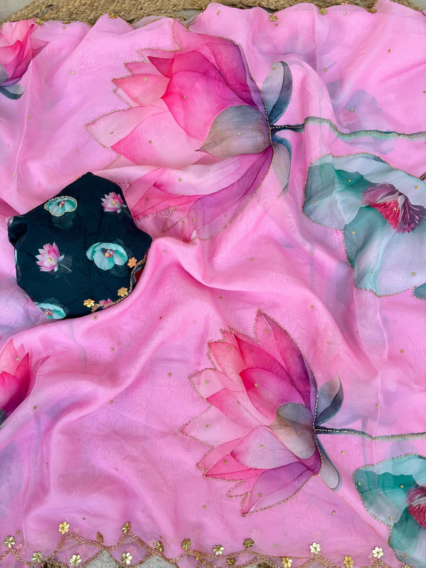 Rosy Soft Teby Silk Floral Print Saree