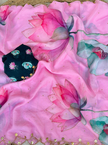 Rosy Soft Teby Silk Floral Print Saree
