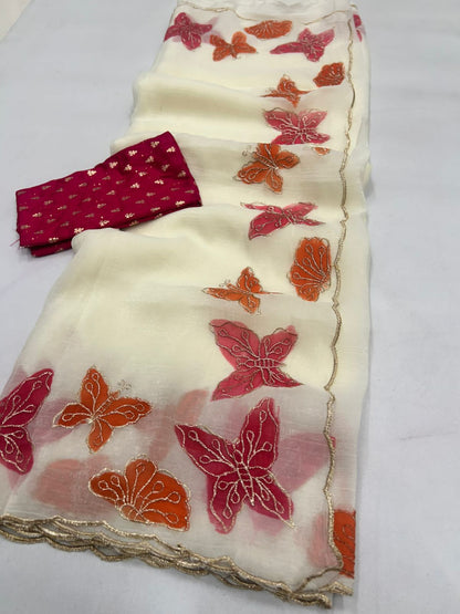 Crunchy Chiffon Embroidered Saree with Contrast Sequin Blouse