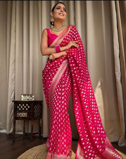 Rani Pink Gold Buti Saree