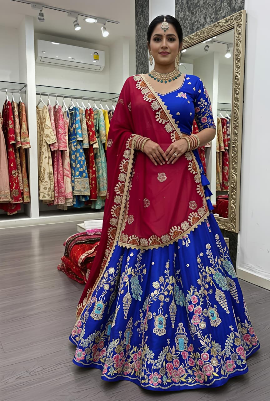 Crystal Silk Heavy Embroidered Festival Lehenga Choli with Dupatta (4 Colors)