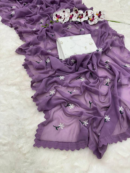 Floral Embroidered Georgette Saree – Lightweight Daily & Party Wear