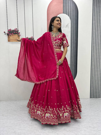 Festival Special Vichitra Silk Embroidered Lehenga Choli with Dupatta – Royal Blue & Rani Pink