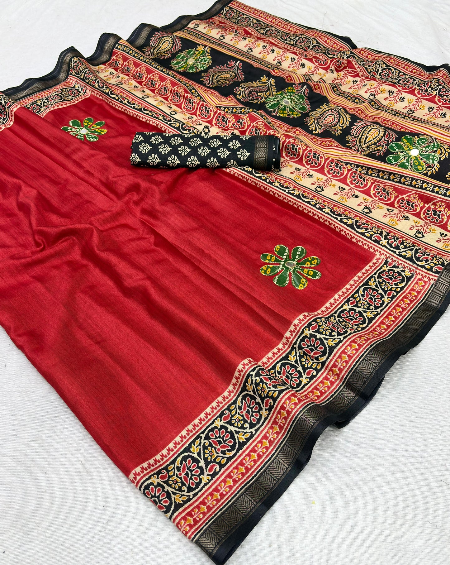 Premium Mul Cotton Printed Saree with Mirror Work & Designer Border