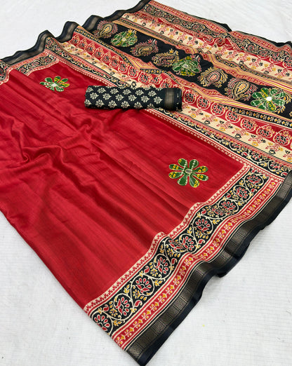 Premium Mul Cotton Printed Saree with Mirror Work & Designer Border