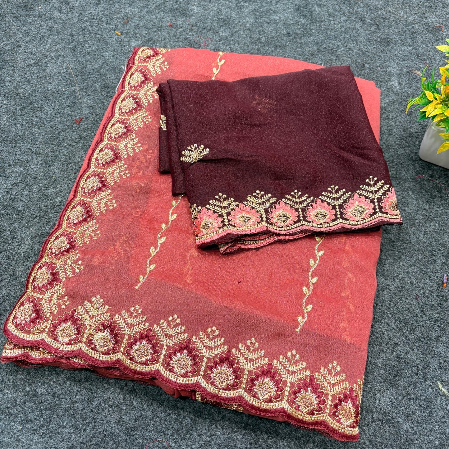 Star Georgette Leheriya Saree with Embroidery Sequence Blouse