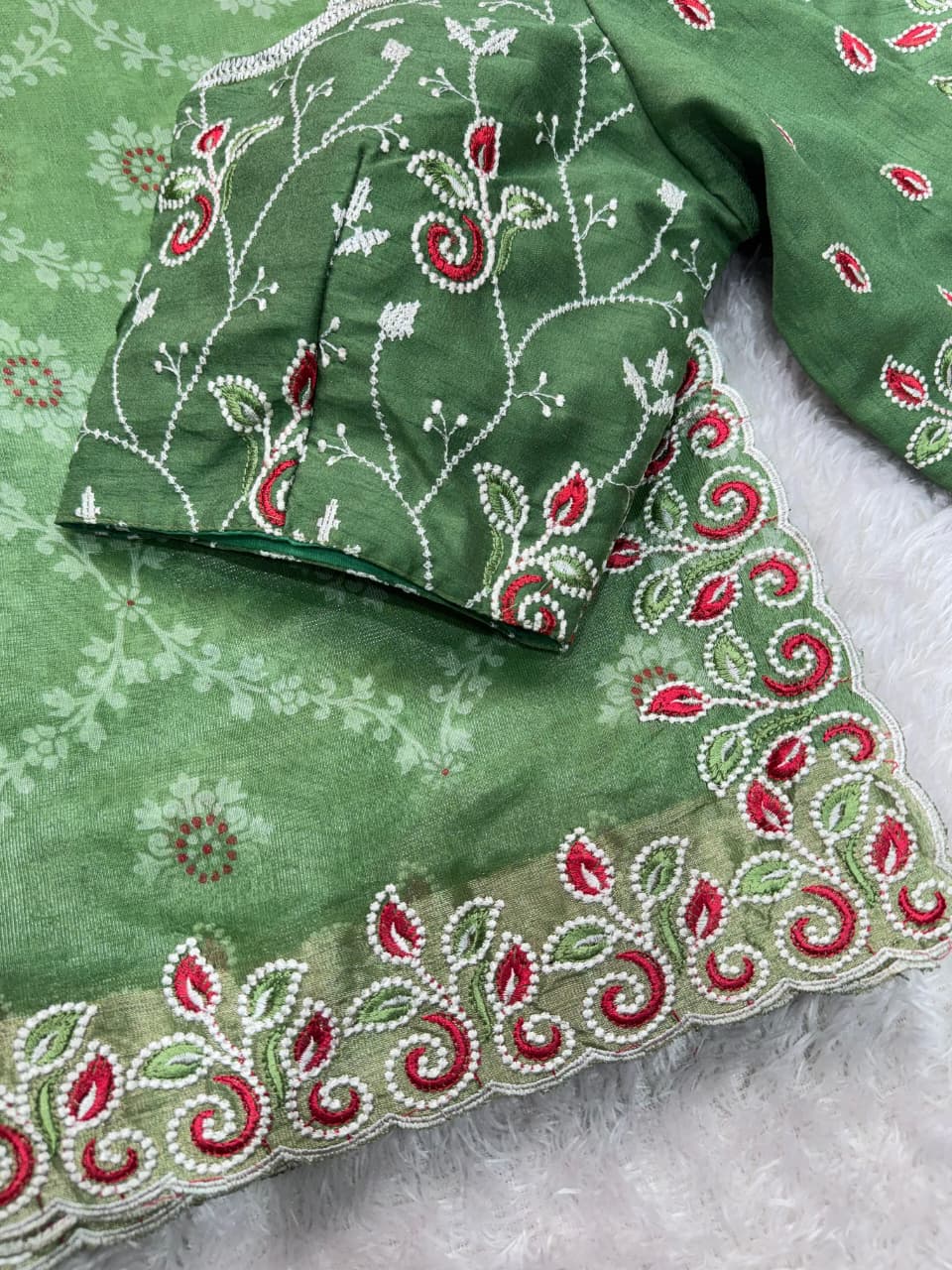 Barfi Cotton Satin Embroidered Saree with Designer Blouse