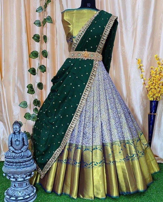 Kanjivaram Jacquard Unstitched Lehenga Choli with Organza Dupatta (5 Colors)