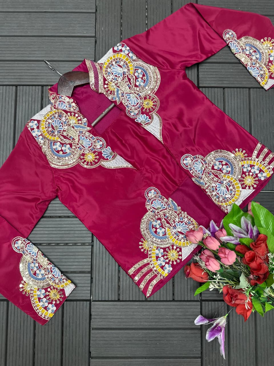 Ready to Wear Crepe Saree with Embroidery Sequence Jacket (Full Stitched)