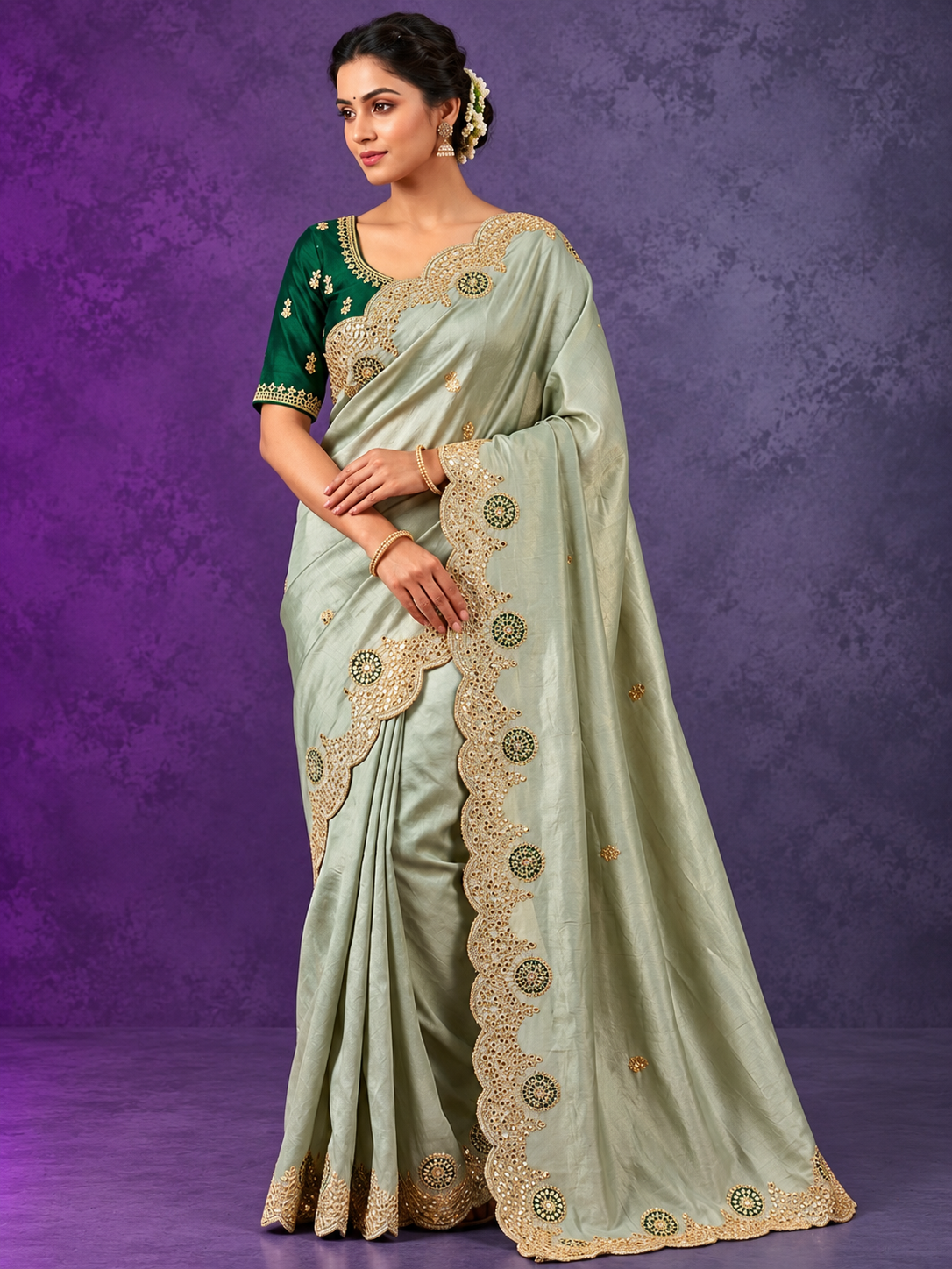 Soft Casino Crush Saree with Heavy C-Pallu Gotapatti Foil Work