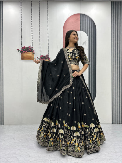 Embroidered Vichitra Silk Lehenga Choli Set