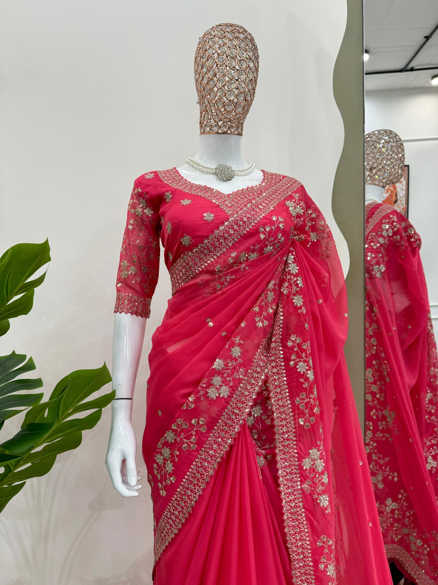 Designer Tibby Silk Saree with Thread & Sequence Work – Wedding Special