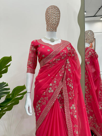 Designer Tibby Silk Saree with Thread & Sequence Work – Wedding Special