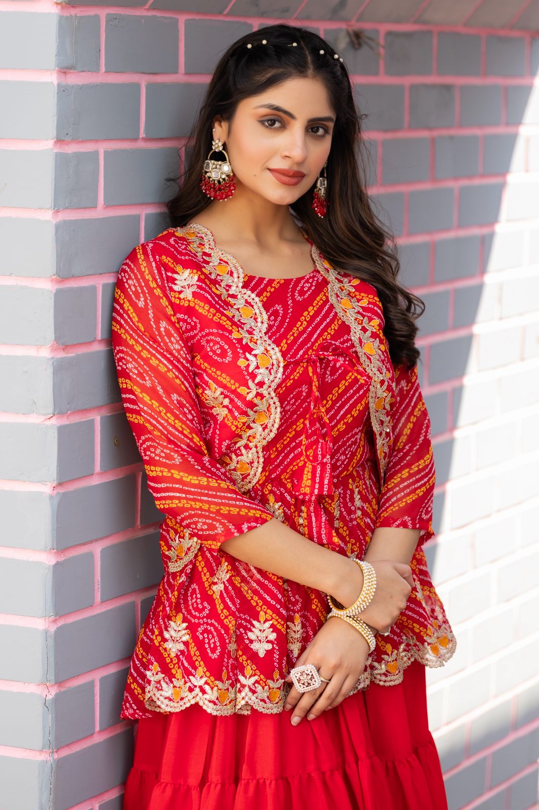 Holi Special Bandhej Lehenga Crop Top Set
