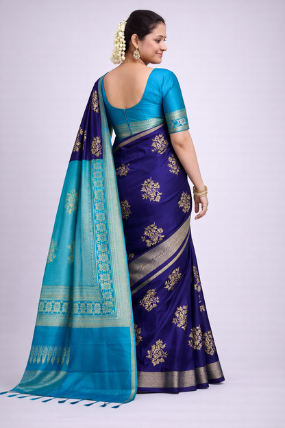 Navy Blue Jacquard Saree