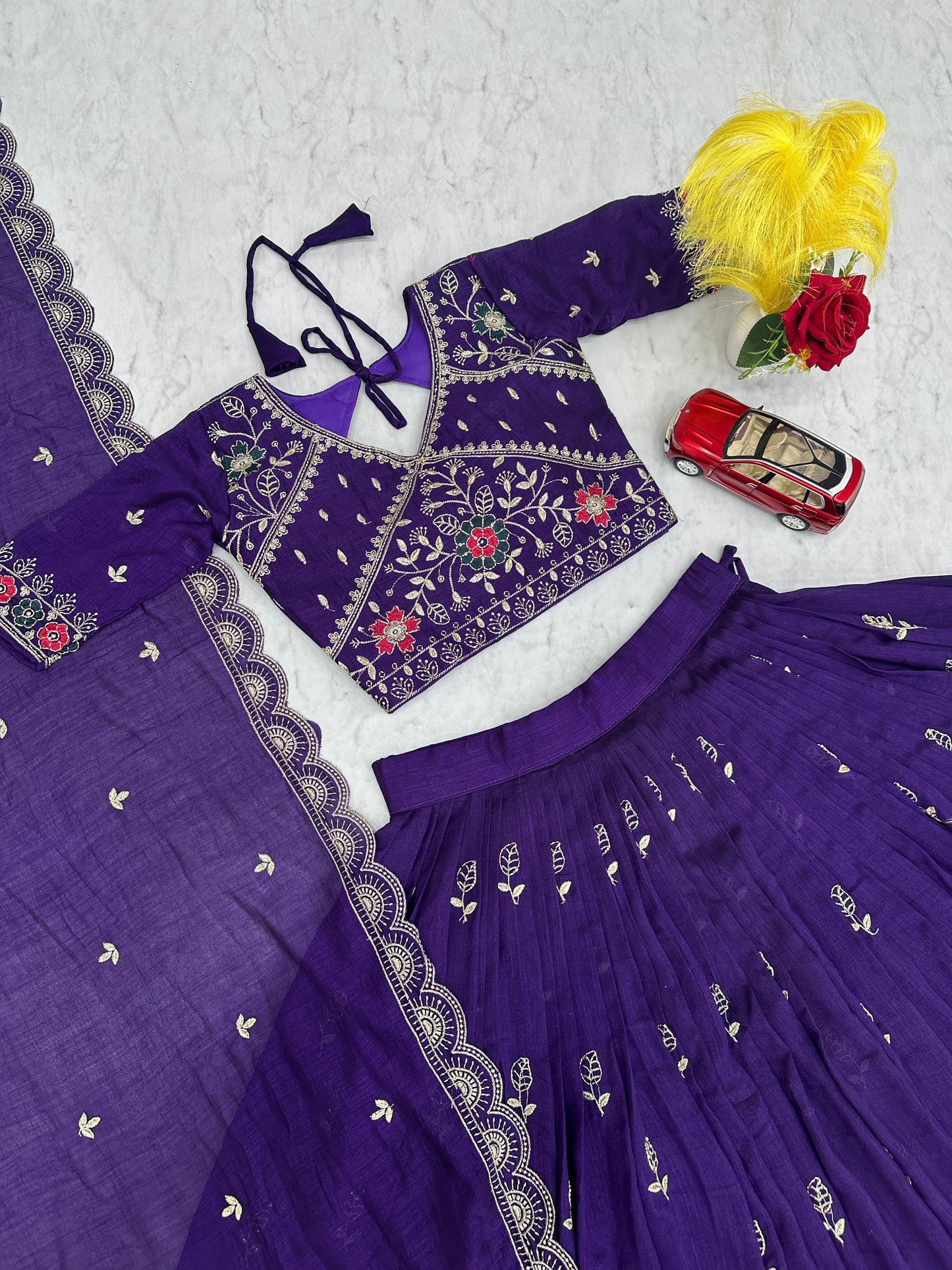 Festival Wear Vichitra Silk Embroidered Lehenga Choli Set