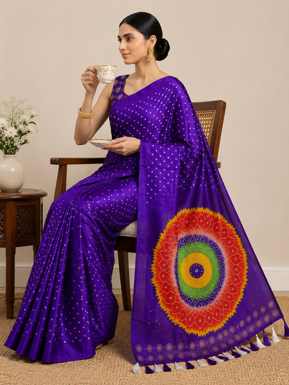 Premium Japan Satin Mirror Work Saree with Tassel Pallu