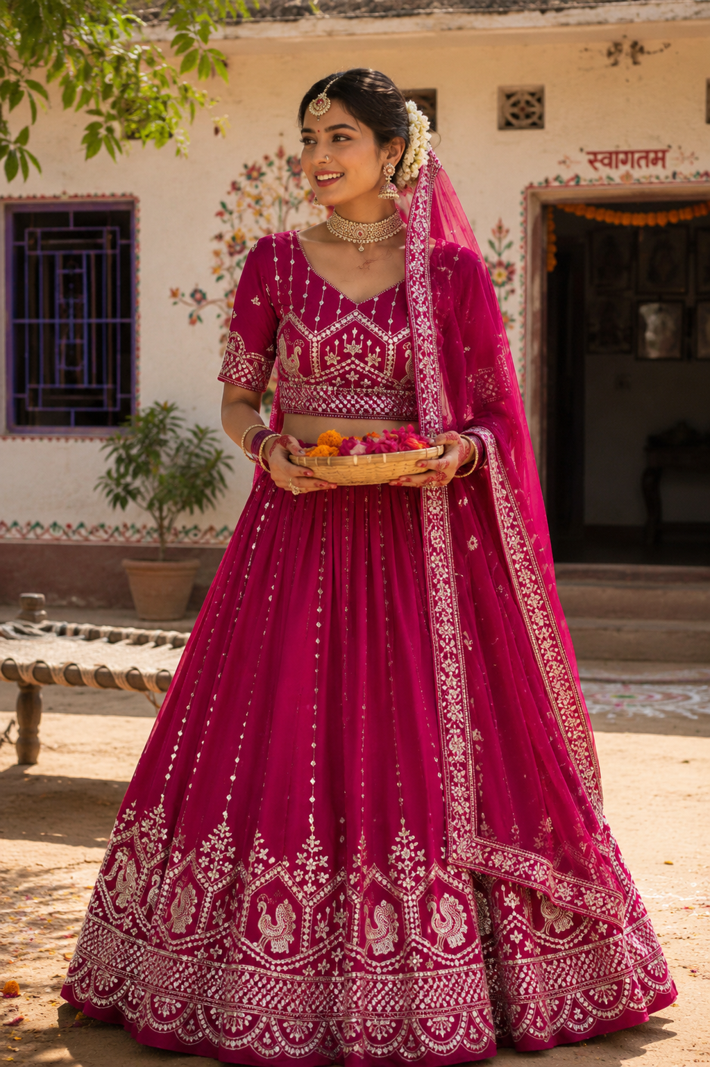 Designer Festival Wear Vichitra Lehenga Choli with Heavy Embroidery Sequence Work