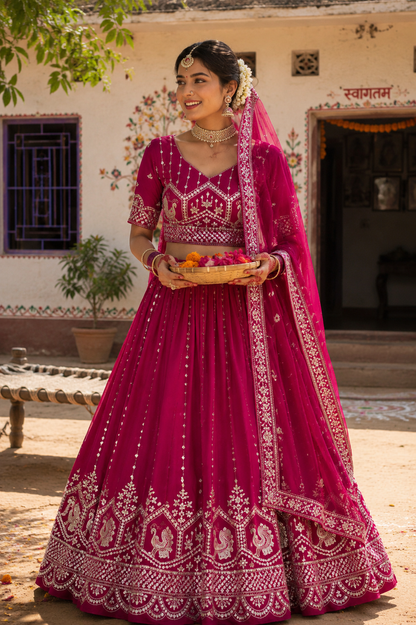 Designer Festival Wear Vichitra Lehenga Choli with Heavy Embroidery Sequence Work