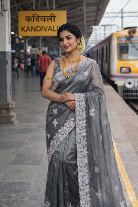 Titli Collection – Premium Chiffon Saree with Elegant Sequence Embroidery & Designer Border