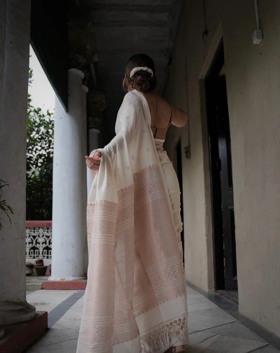 White Zari Saree