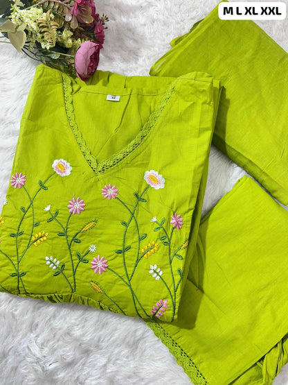 Cotton Kurti Pant Dupatta Set