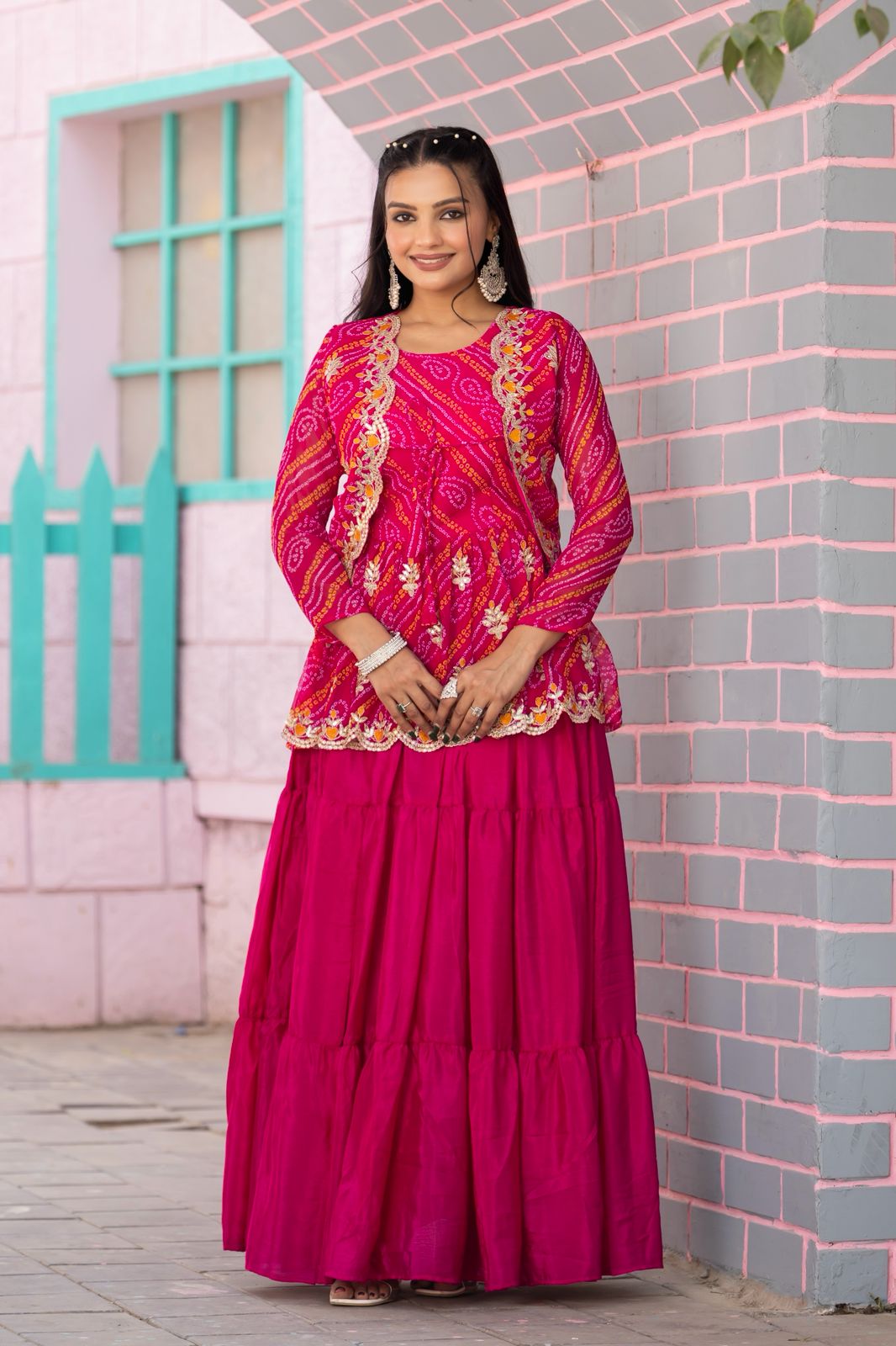 Holi Special Bandhej Lehenga Crop Top Set