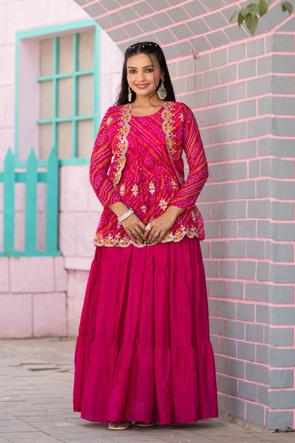 Holi Special Bandhej Lehenga Crop Top Set