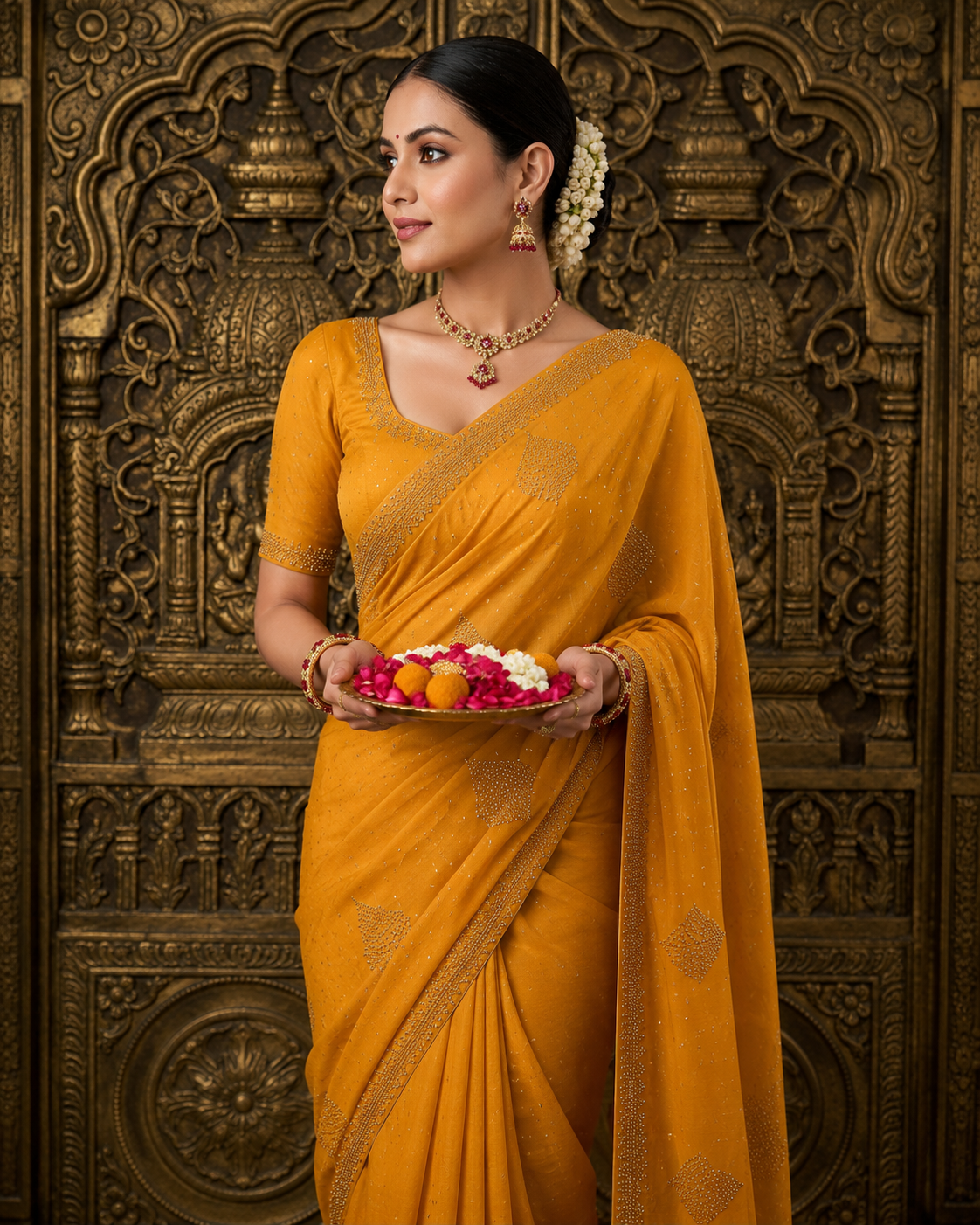 Star Georgette Saree with Swarovski Work & Heavy Beads Work Designer Blouse