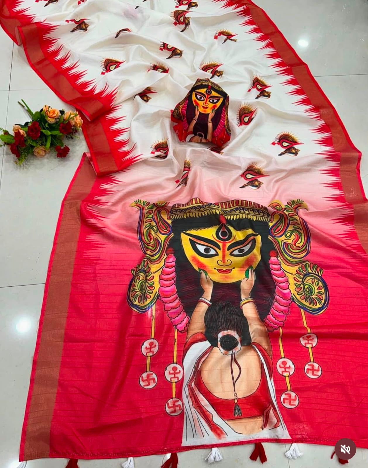 Durga Puja Special Handloom Tussar Saree with Heavy Printed Pallu & Blouse