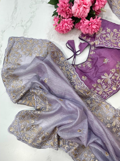 Daisy-2 Candy Crush Fabric Embroidery Saree with Stitched Blouse