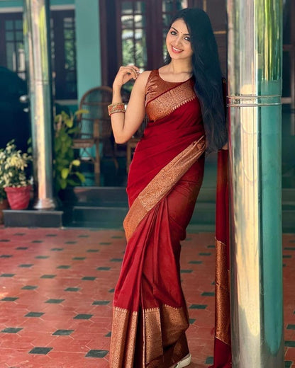 Royal Maroon Silk Saree with Rich Gold Border