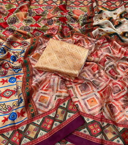 Designer Chinon Digital Print Mirror Work Saree Collection