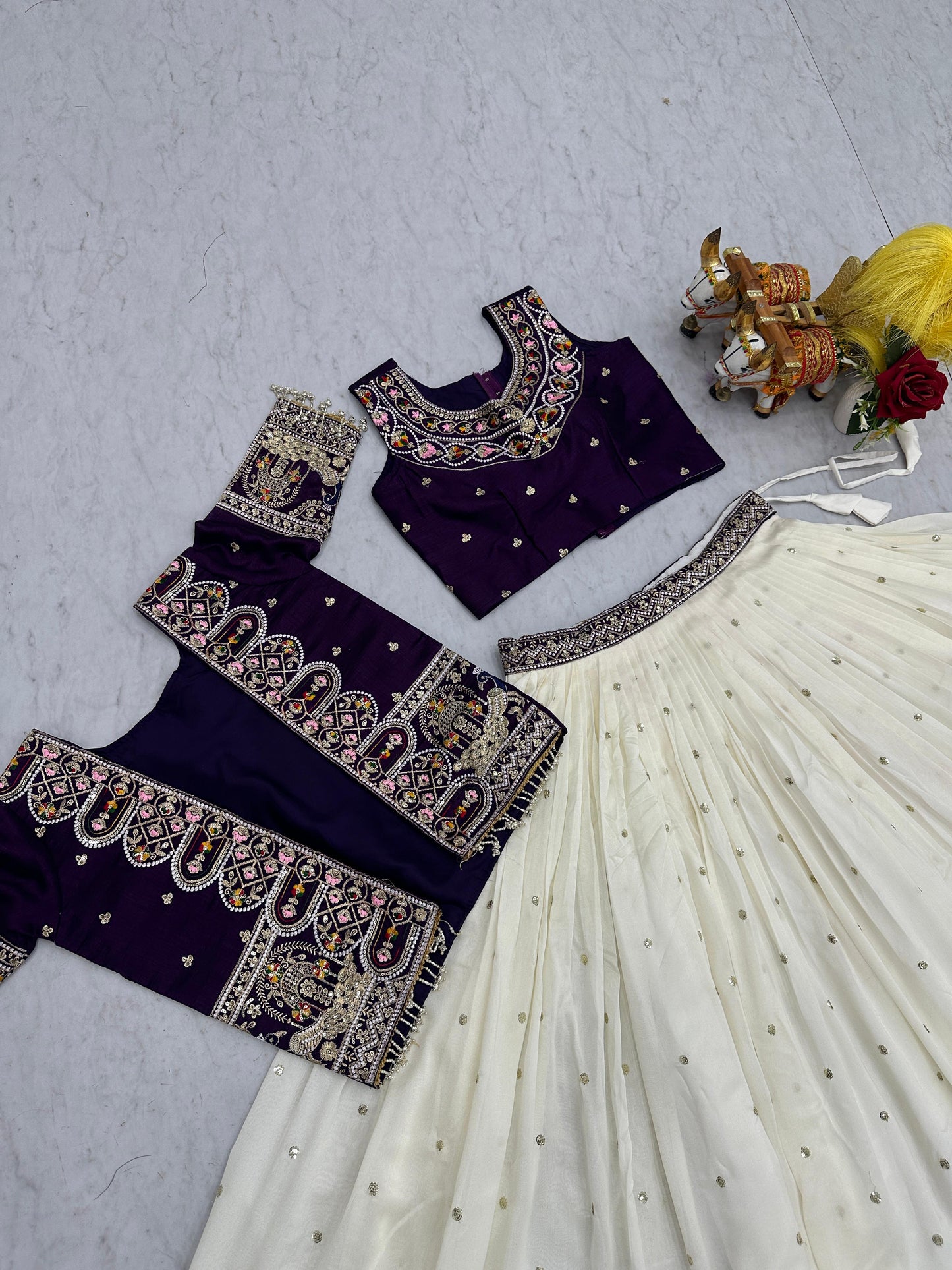 Designer Festival Lehenga Choli with Embroidered Koti – Pure Vichitra Fabric
