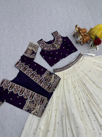 Designer Festival Lehenga Choli with Embroidered Koti – Pure Vichitra Fabric