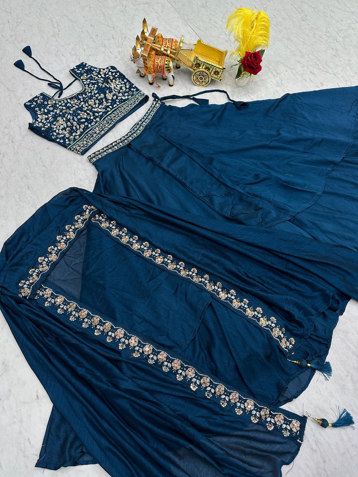 Wedding Special Vichitra Silk Lehenga Choli with Heavy Embroidery & Shrug Style Dupatta