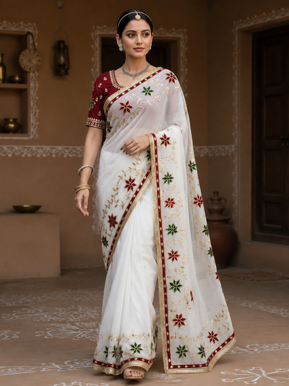 Hand Charkhi Gota Patti Work Georgette Saree
