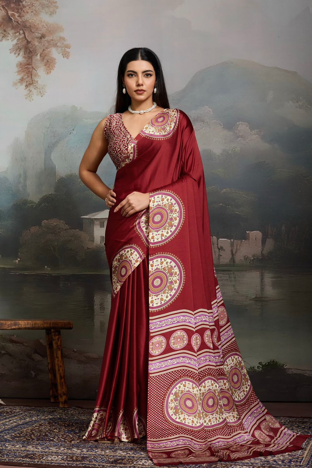 Ajrak Print Soft Modal Silk Saree – Semi Gaji Bandhej Designer Saree (6 Colours)